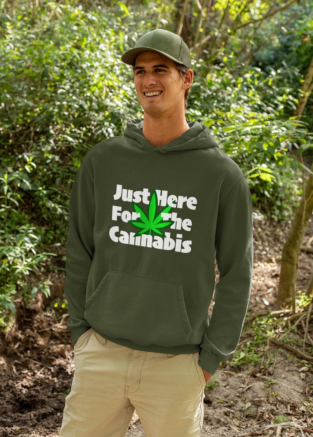 pothead hoodie Just Here for the Cannabis Hoodie Military Green / 3XL