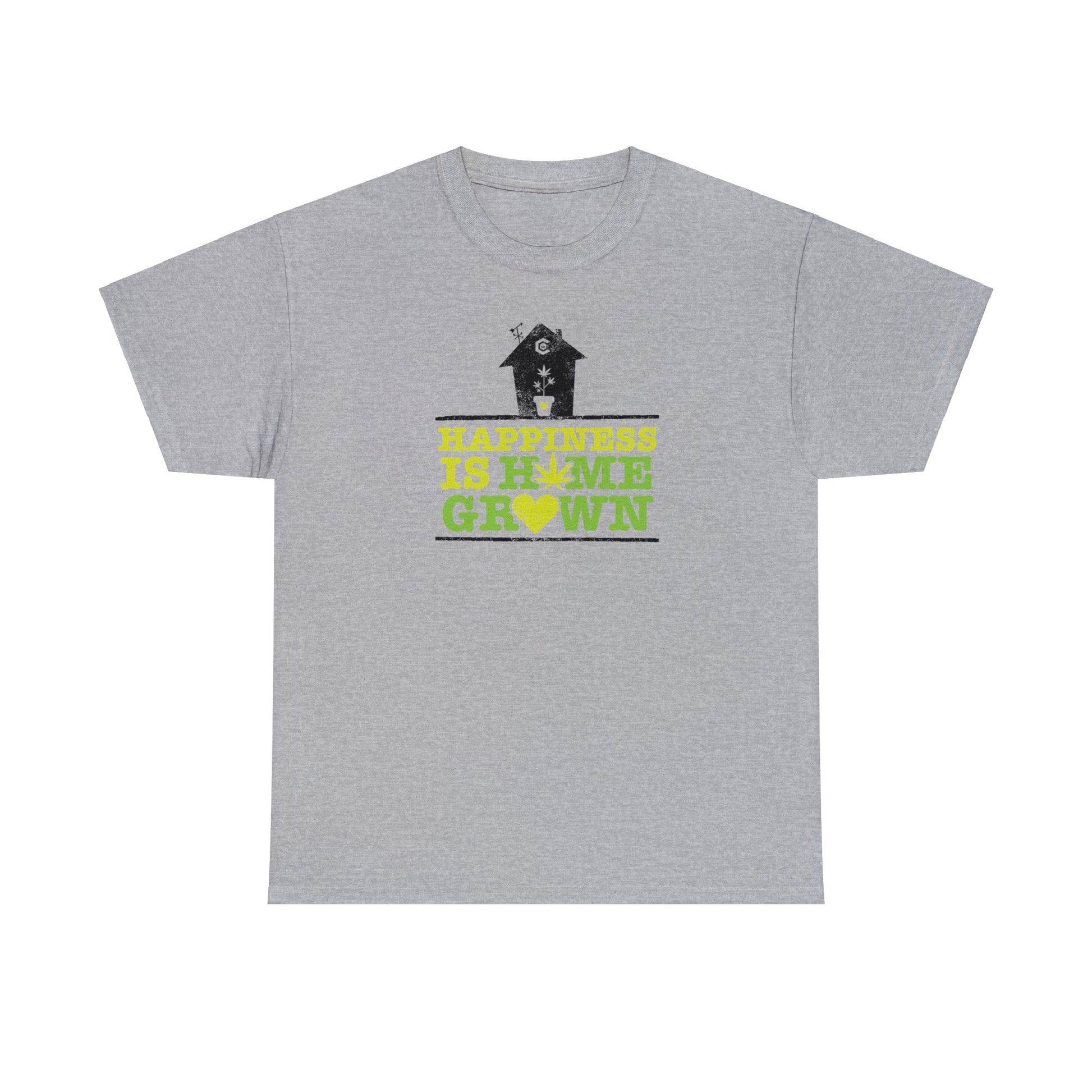 A Happiness Is Homegrown Pot Shirt with a green and yellow design.