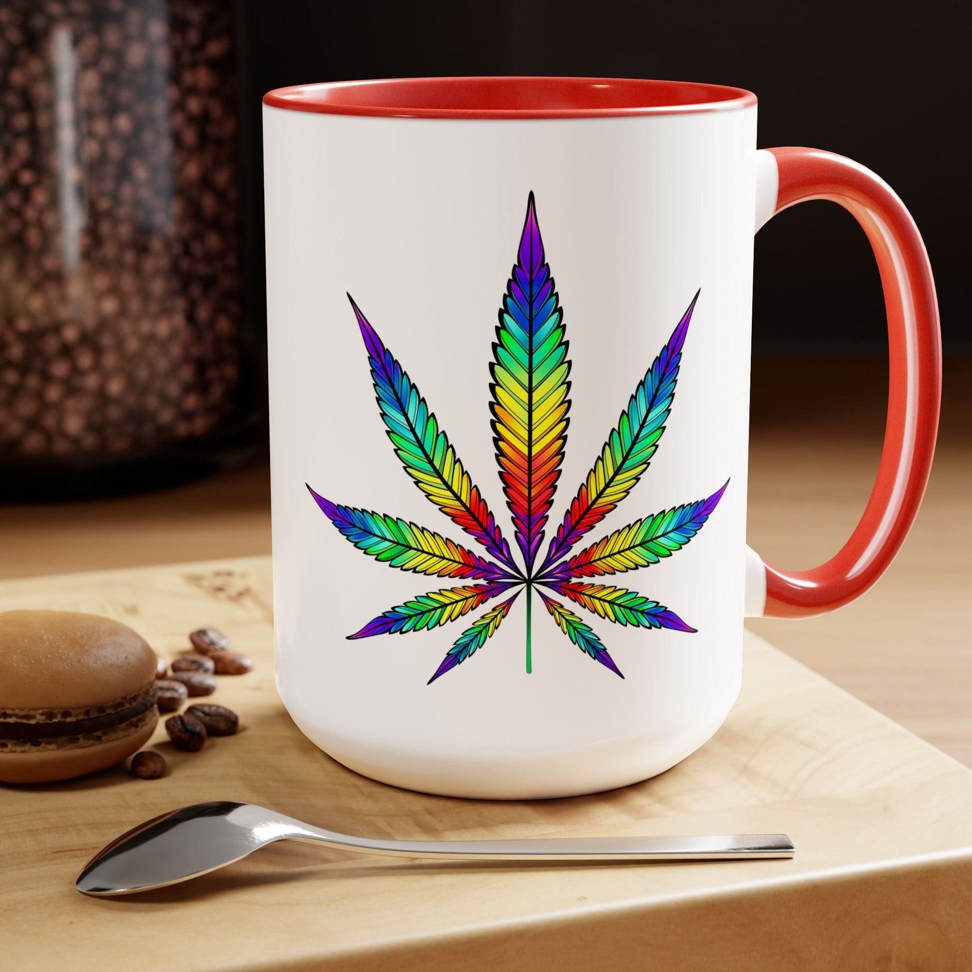 Vibrant Rainbow Cannabis Mug featuring a glossy finish 