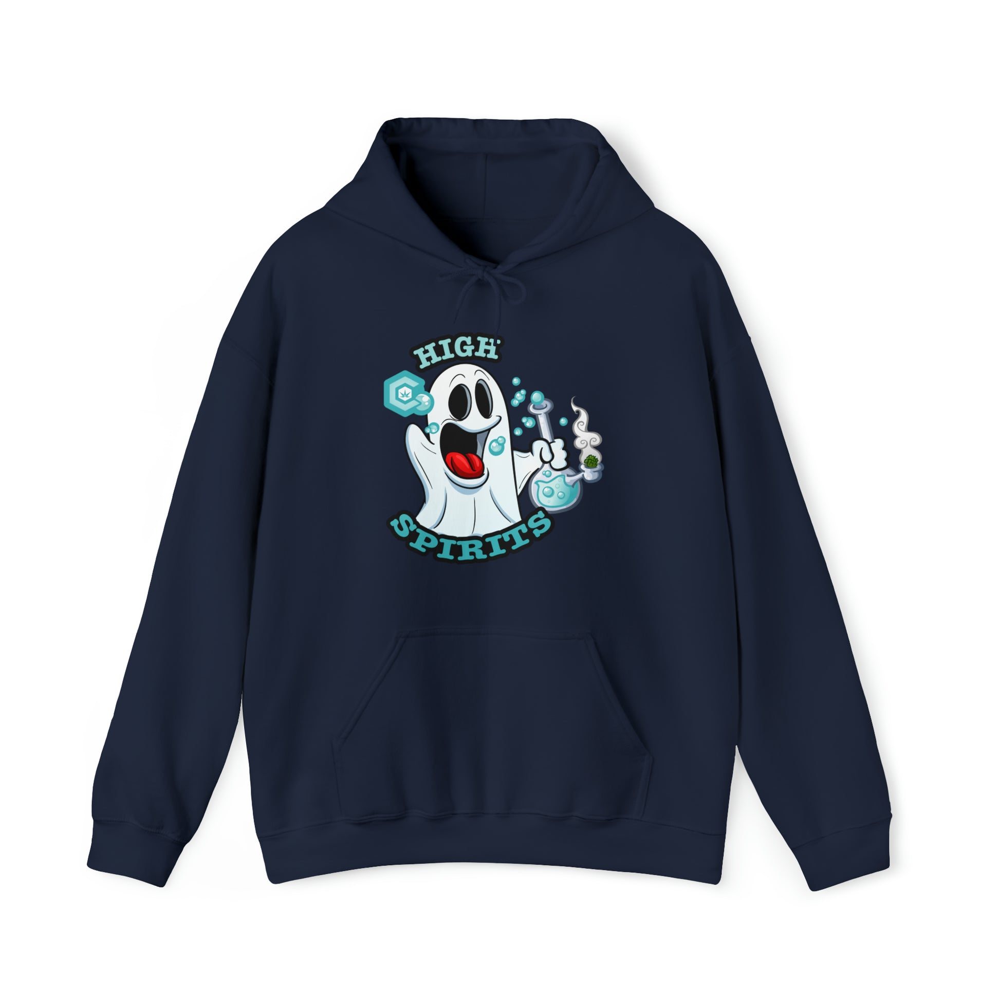 Navy Blue High Spirits Ghost with Bong Cannabis Hoodie