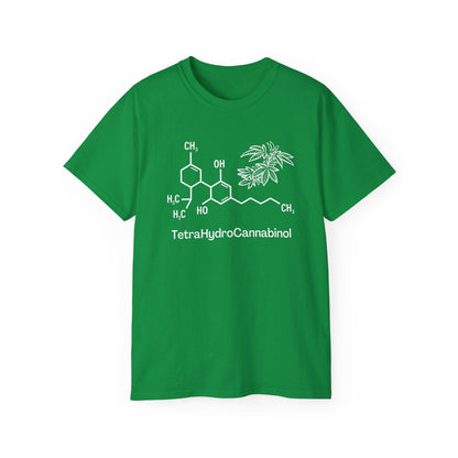 A green Tetrahydrocannabinol (THC) Molecule Weed Shirt 