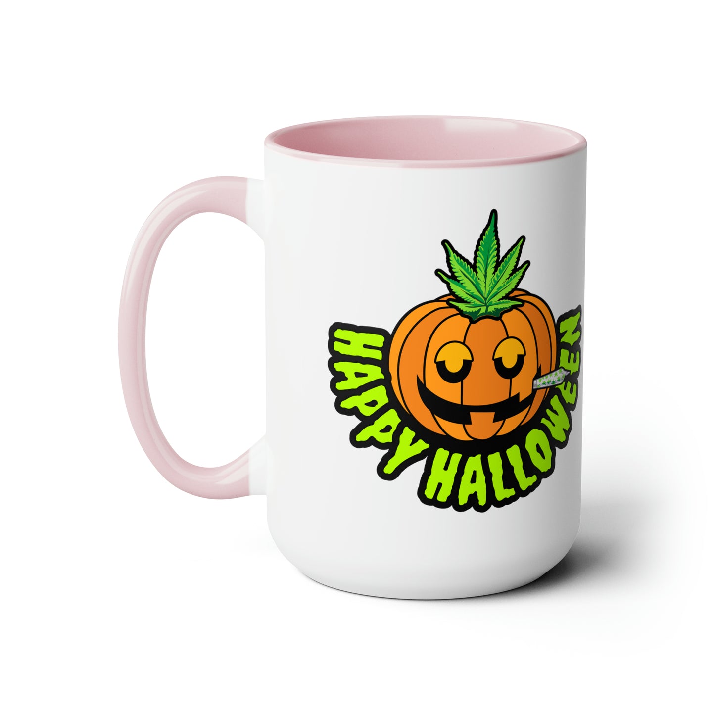 Pink  Happy Halloween Pumpkin Stoner 15oz Coffee Mug Side 1
