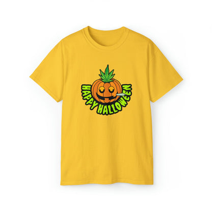 Yellow Happy Halloween Pumpkin Stoner Weed Shirt