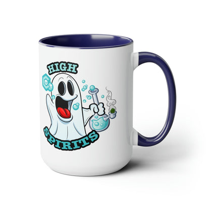 Blue Mock up High Spirits Ghost with Bong 15oz Coffee Mug side 3