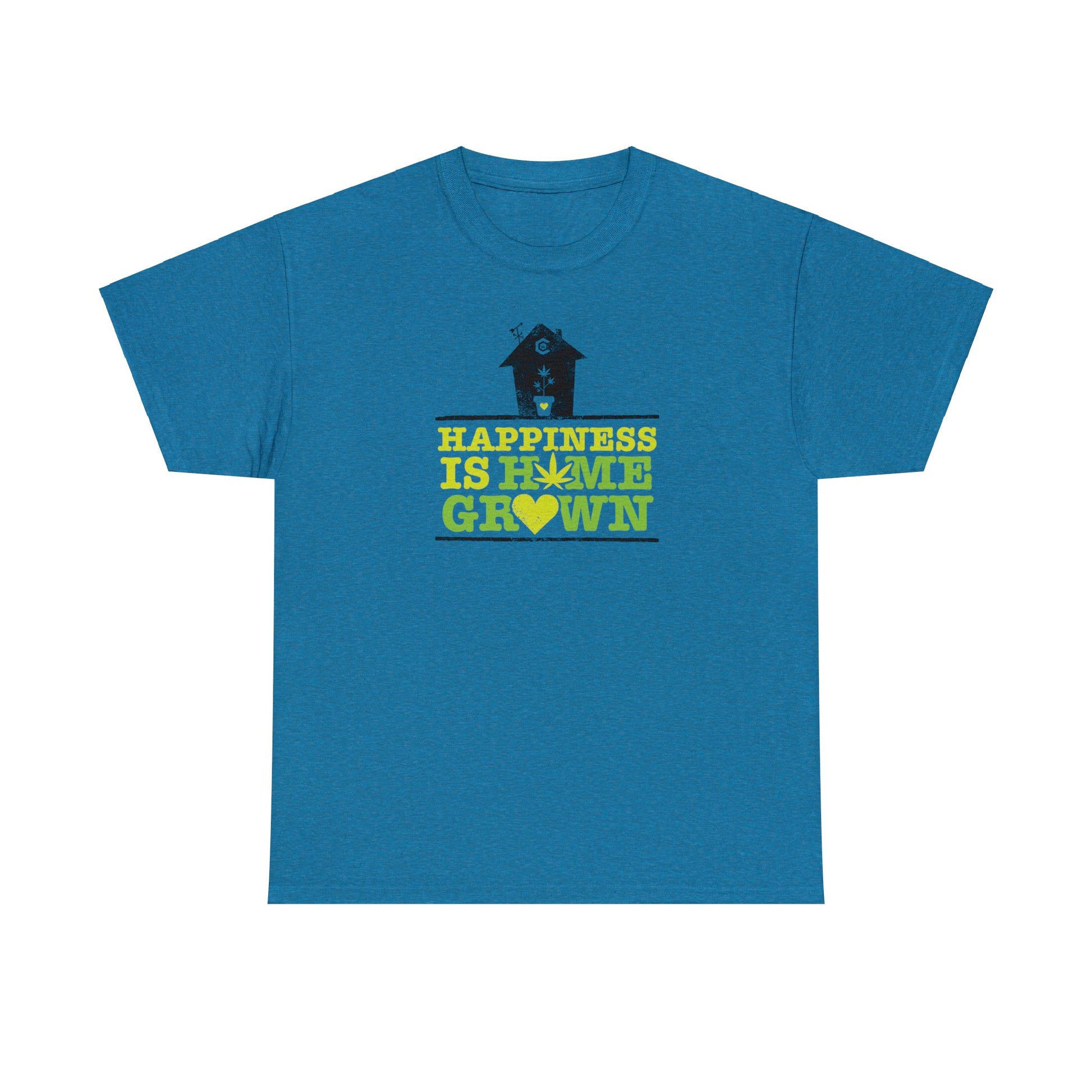 A Happiness Is Homegrown Pot Shirt with a house and crown design.