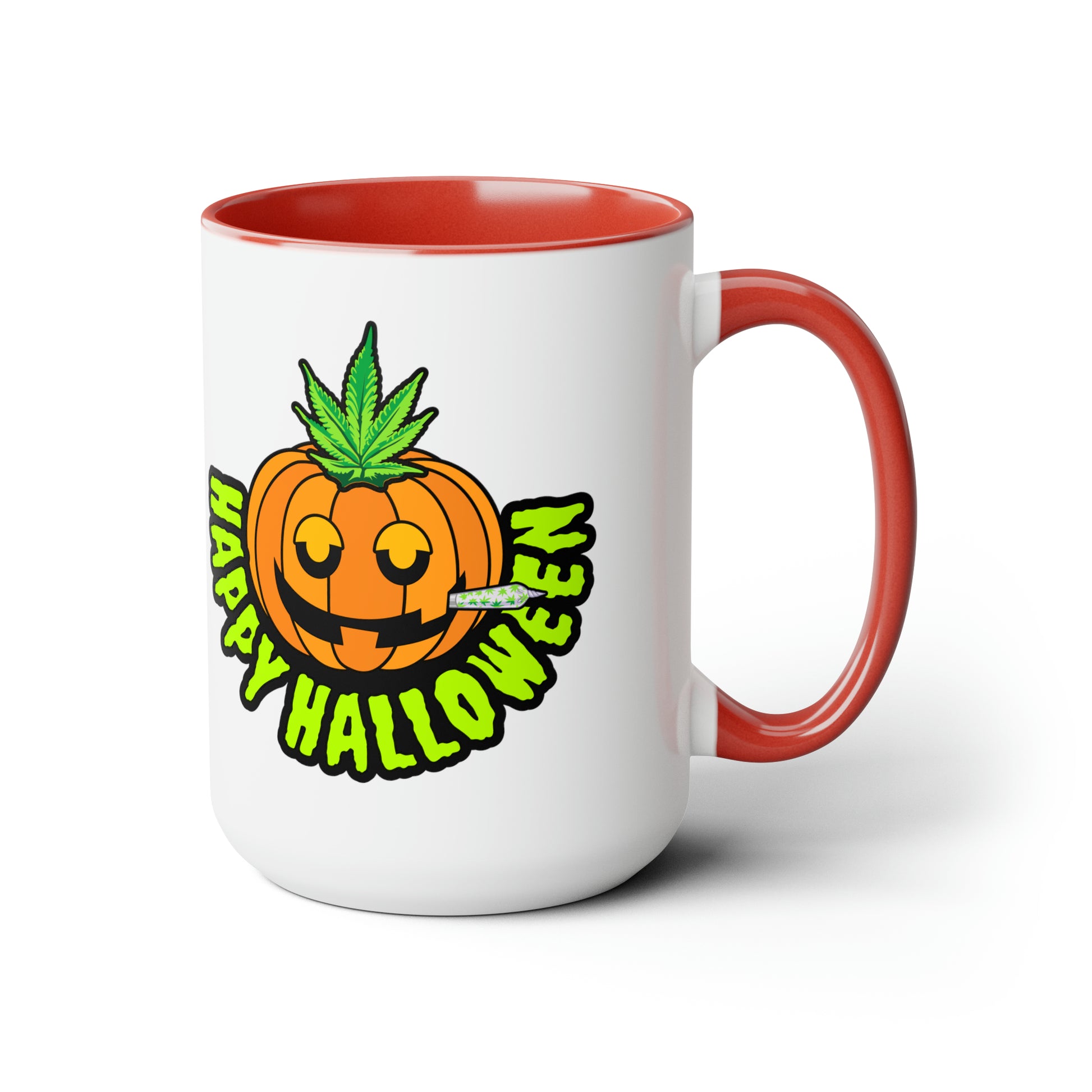 Red Happy Halloween Pumpkin Stoner 15oz Coffee Mug Side 3