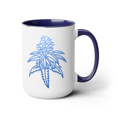 Introducing the Blue Dream Cannabis Coffee Mug: a white mug with a dark blue interior and handle