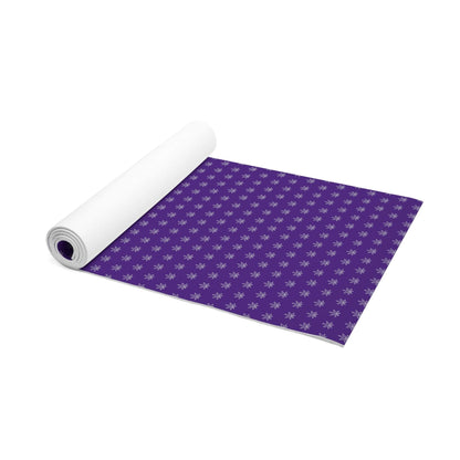 A roll of Make It Happen Cannabis, Bong, & Lighter Purple Foam Yoga Mat