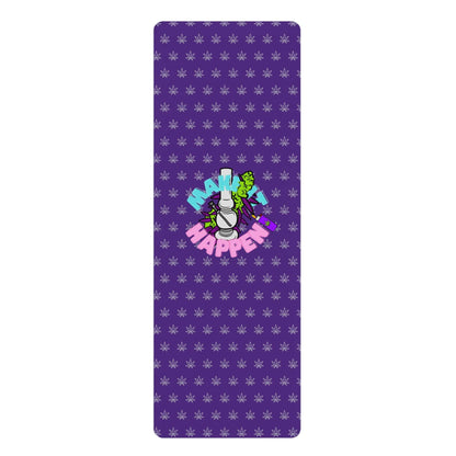 The Make It Happen Cannabis Rubber Yoga Mat showcases a custom design with a purple 