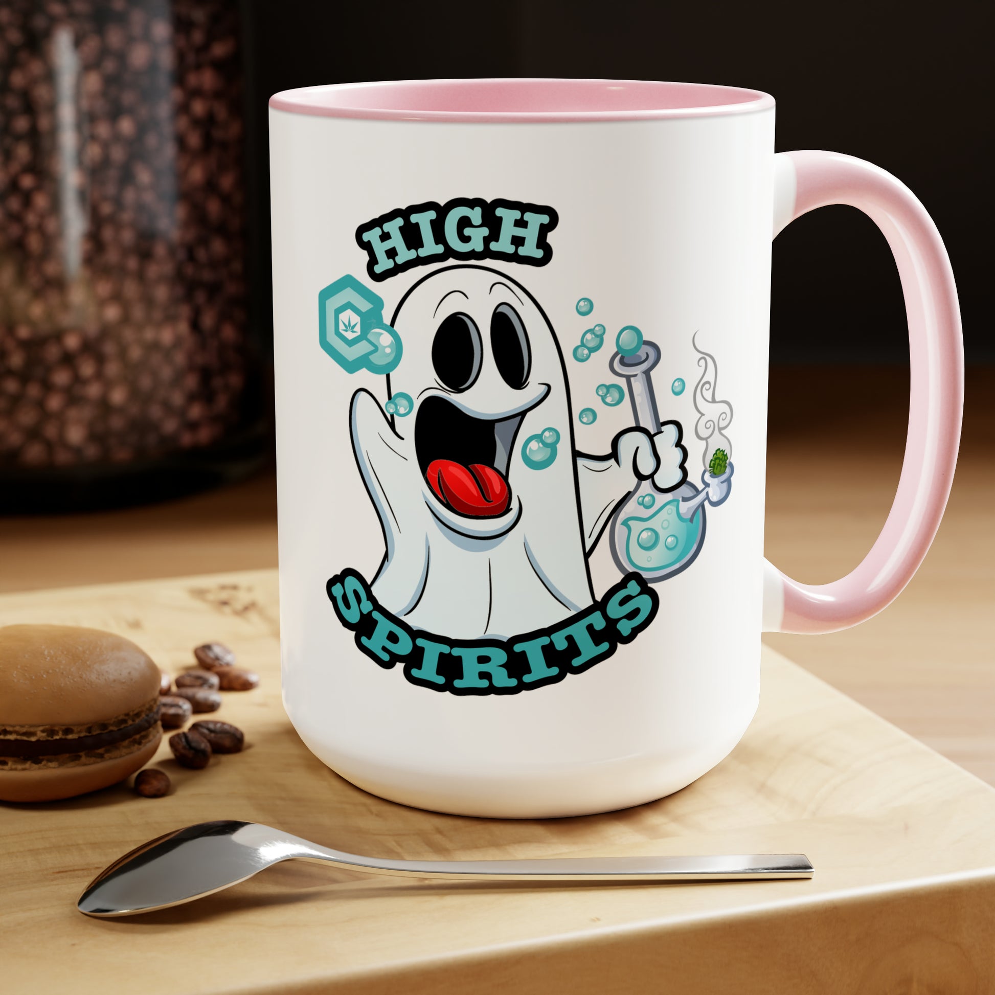 Pink Mock up High Spirits Ghost with Bong 15oz Coffee Mug