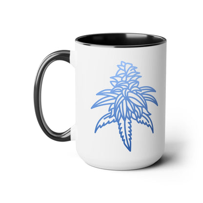 Blue Dream Cannabis Coffee Mug: a white ceramic mug with a black interior and handle