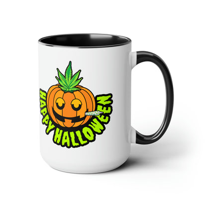 Black Happy Halloween Pumpkin Stoner 15oz Coffee Mug Side 3