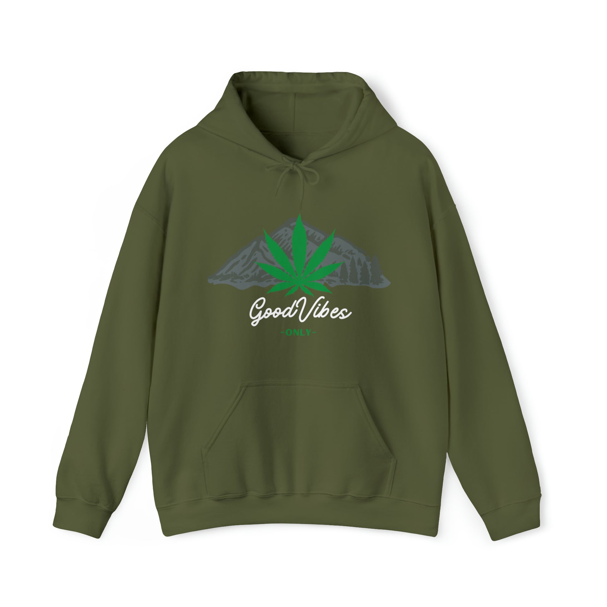 Military Green Weed Mountain Good Vibes Only Hoodie