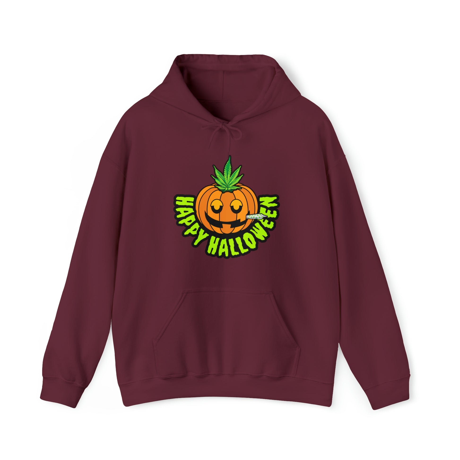 Maroon Happy Halloween Stoner Pumpkin Cannabis Hoodie