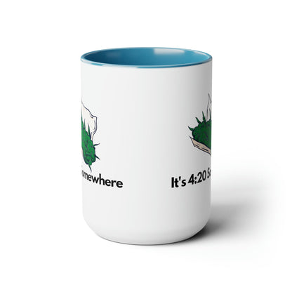 The "It's 420 Somewhere" 15oz Coffee Mug features a leafy plant design