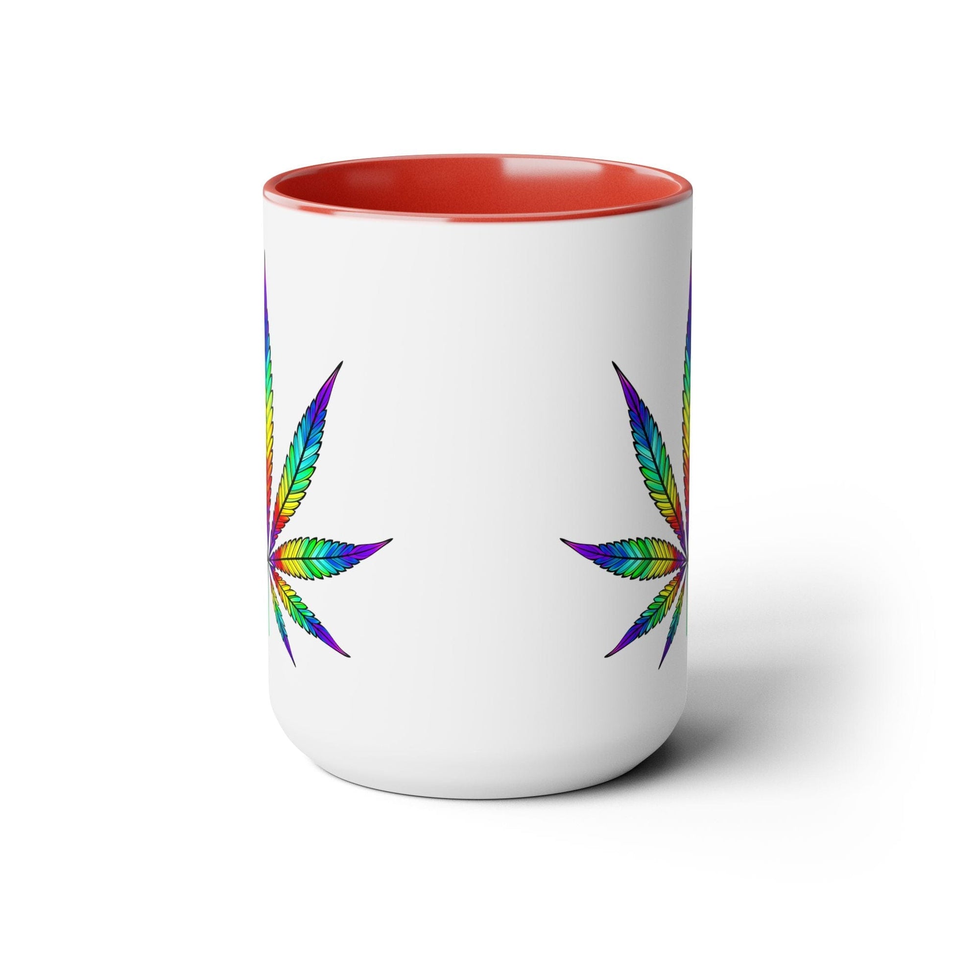 Vibrant Rainbow Cannabis Mug with a glossy finish and a red interior