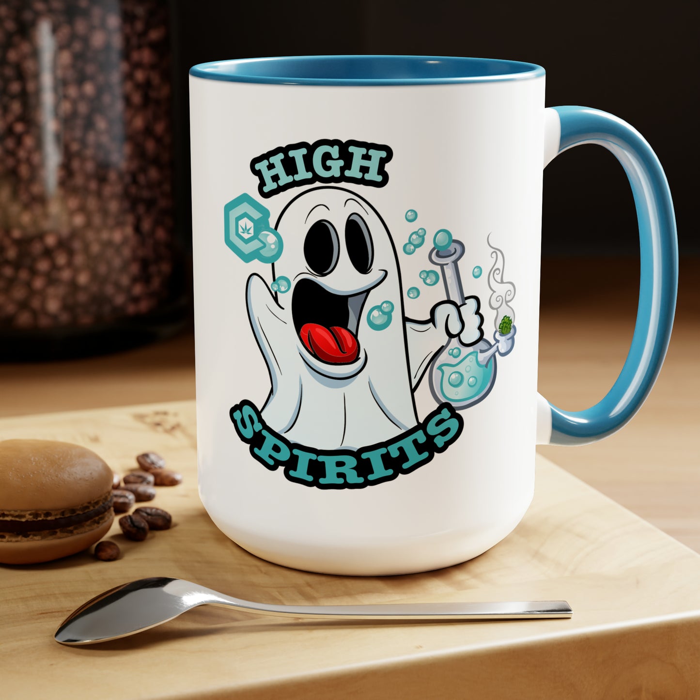 Light Blue Mock up High Spirits Ghost with Bong 15oz Coffee Mug