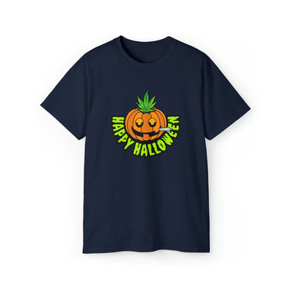 Navy Blue Happy Halloween Pumpkin Stoner Weed Shirt