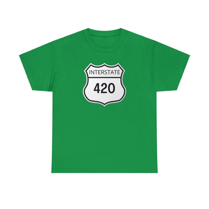 Interstate 420 Shirt Tee in green of cannabis culture.