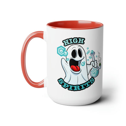 Red Mock up High Spirits Ghost with Bong 15oz Coffee Mug side 1