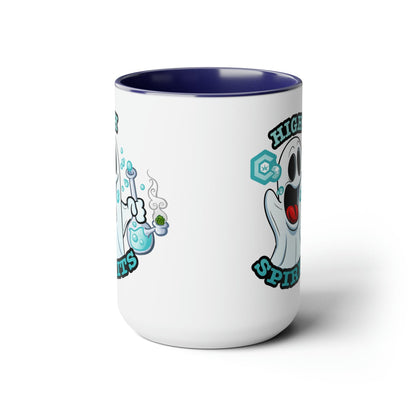 Blue Mock up High Spirits Ghost with Bong 15oz Coffee Mug side 2