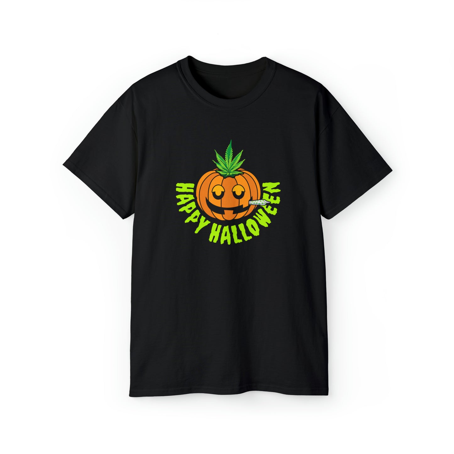 Black Happy Halloween Pumpkin Stoner Weed Shirt