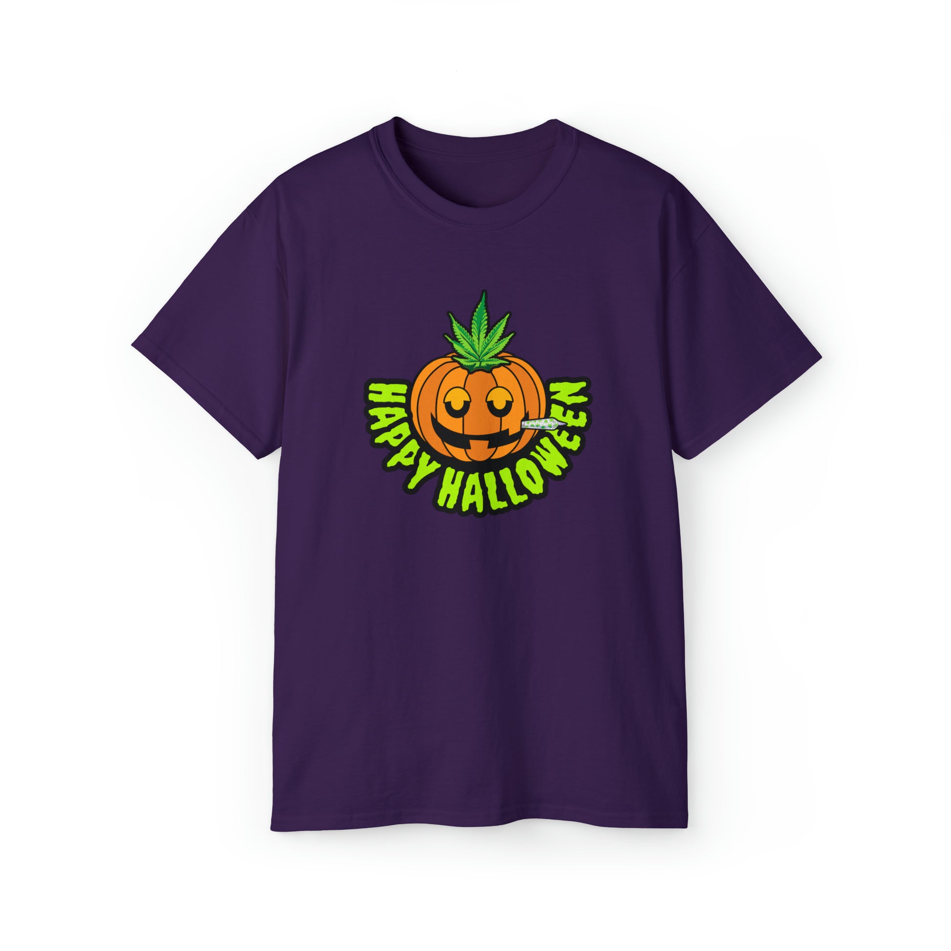 Purple Happy Halloween Pumpkin Stoner Weed Shirt