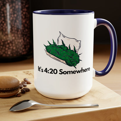 It's 420 Somewhere" 15oz Coffee Mug showcases a cartoon sandwich with green filling 