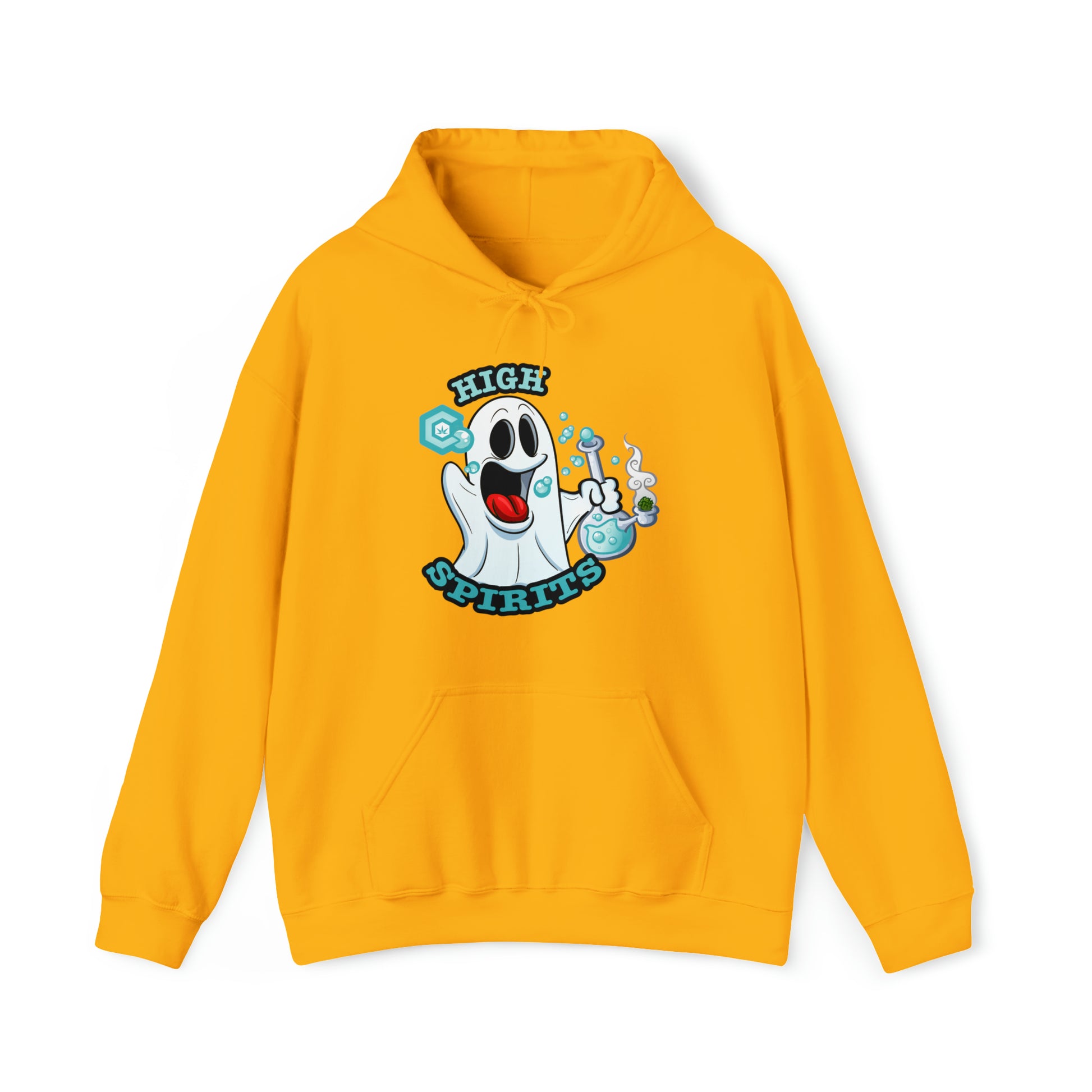 Gold Yellow High Spirits Ghost with Bong Cannabis Hoodie