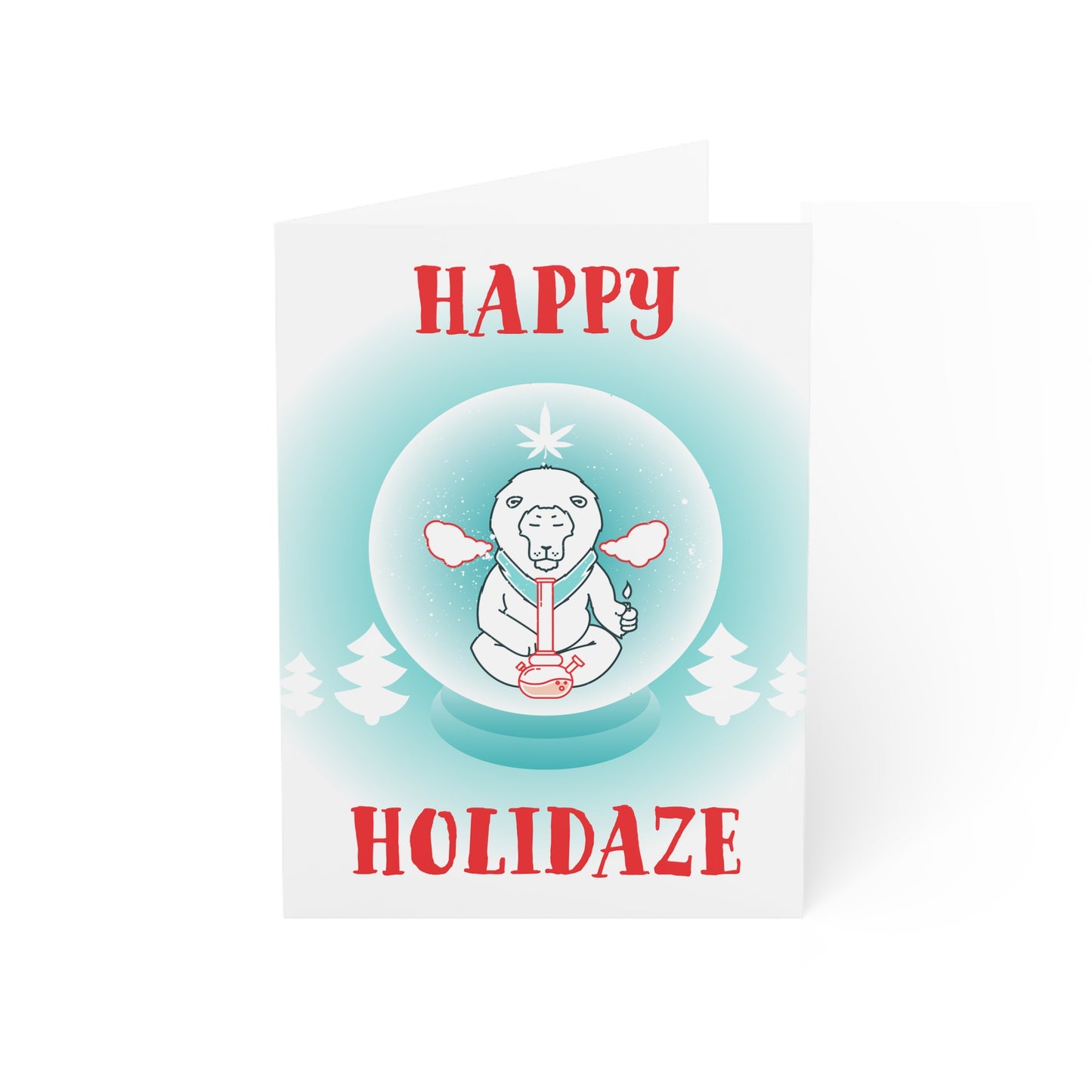 Happy Holidaze Zen Lion Smoking Bong Merry Christmas Greeting Cards (1, 10, 30, and 50pcs)