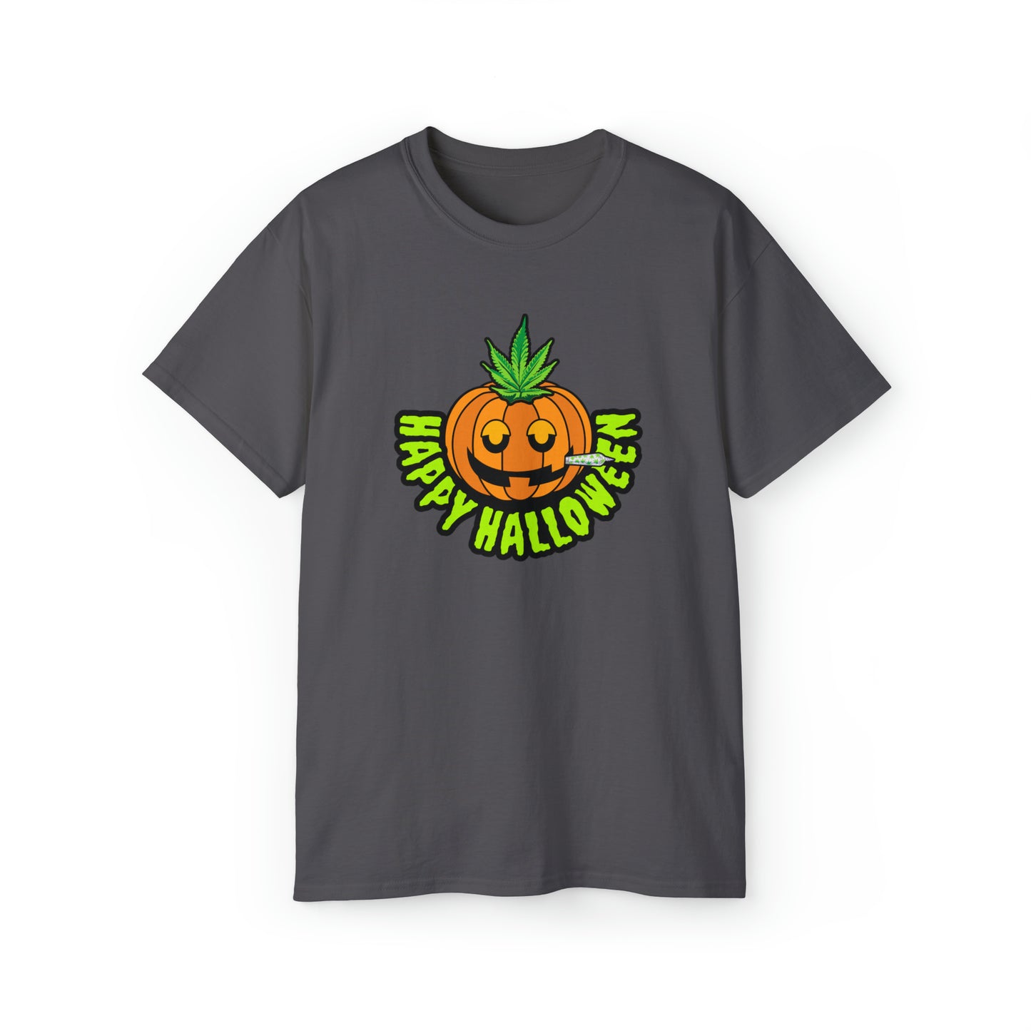 Charcoal Happy Halloween Pumpkin Stoner Weed Shirt