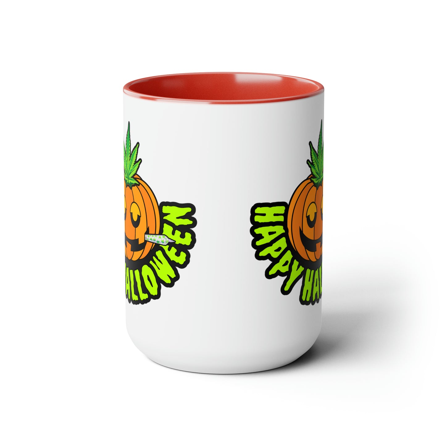 Red Happy Halloween Pumpkin Stoner 15oz Coffee Mug Side 2
