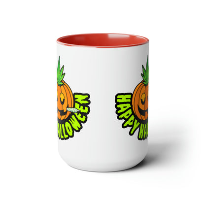 Red Happy Halloween Pumpkin Stoner 15oz Coffee Mug Side 2