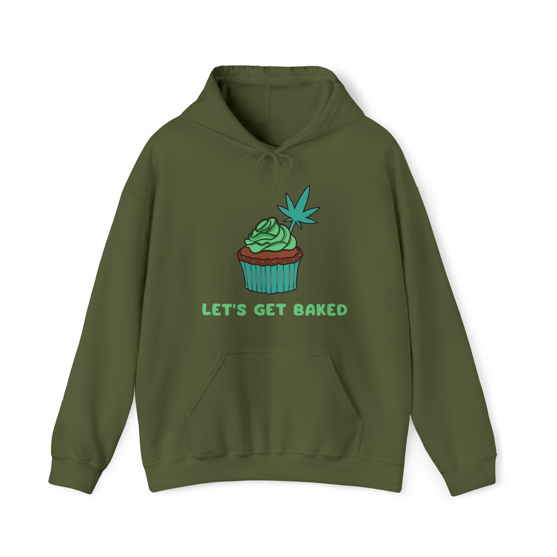 Military Green Let's Get Baked Cannabis Hoodie