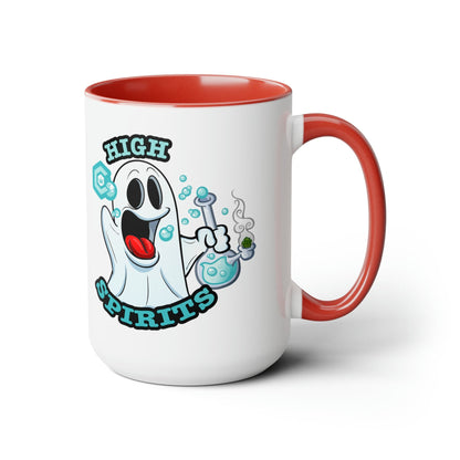 Red Mock up High Spirits Ghost with Bong 15oz Coffee Mug side 3