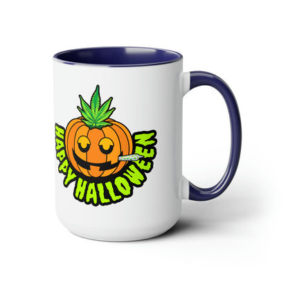 Blue  Happy Halloween Pumpkin Stoner 15oz Coffee Mug Side 3