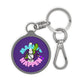 Round acrylic keyring featuring a cartoon astronaut with the phrase "Make It Happen Cannabis Keyring Tag" on a purple background, attached to a quality hardware fitting metal key ring.