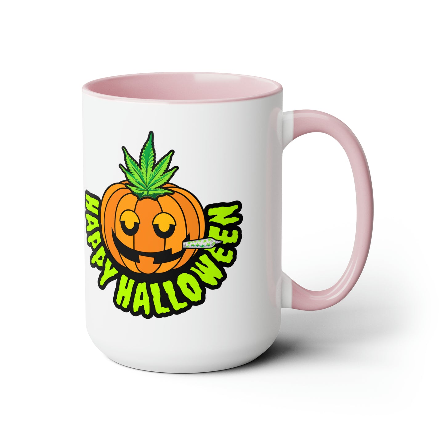 Pink  Happy Halloween Pumpkin Stoner 15oz Coffee Mug Side 3