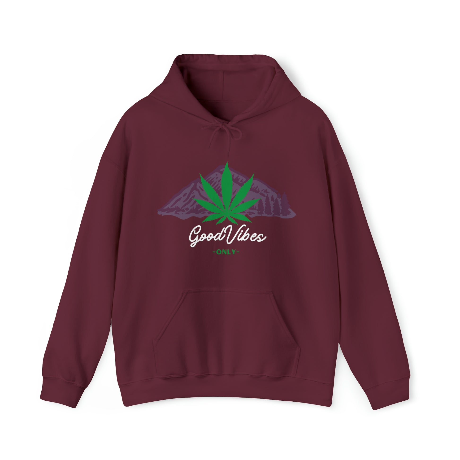 Maroon Weed Mountain Good Vibes Only Hoodie