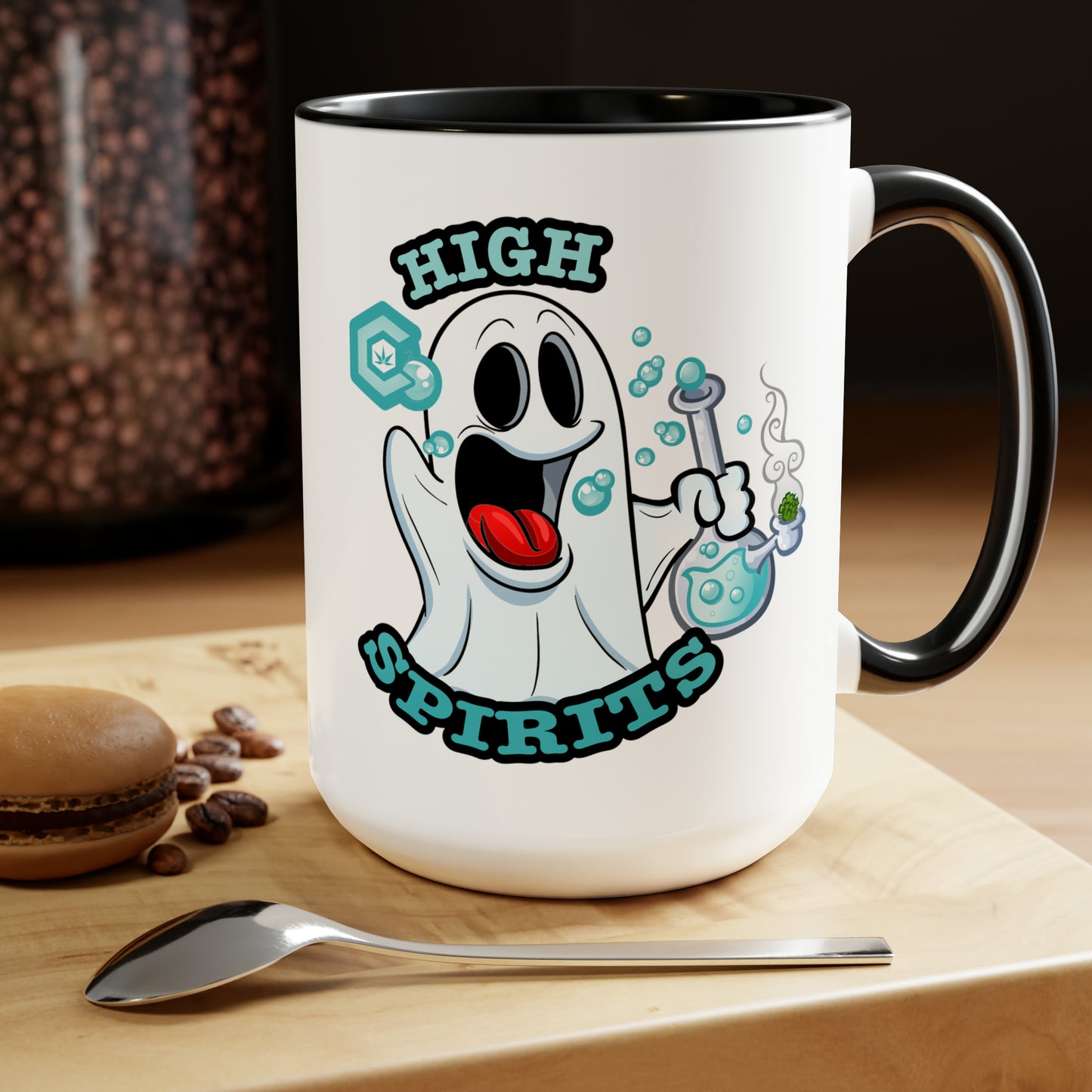 Black Mock up High Spirits Ghost with Bong 15oz Coffee Mug