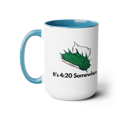 The It's 420 Somewhere 15oz Coffee Mug showcases an eye-catching two-tone design