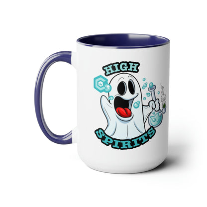 Blue Mock up High Spirits Ghost with Bong 15oz Coffee Mug side 1