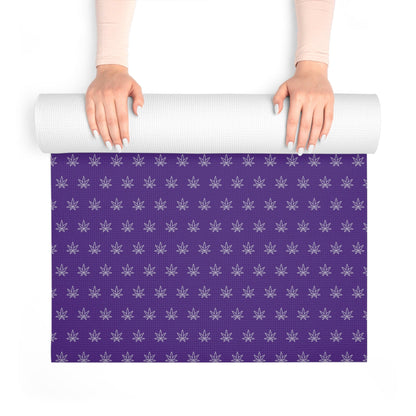 Hands unrolling a Make It Happen Cannabis, Bong, & Lighter purple Foam Yoga Mat 