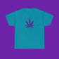 A vibrant turquoise Purple Cannabis Leaf Tee, celebrating marijuana culture.