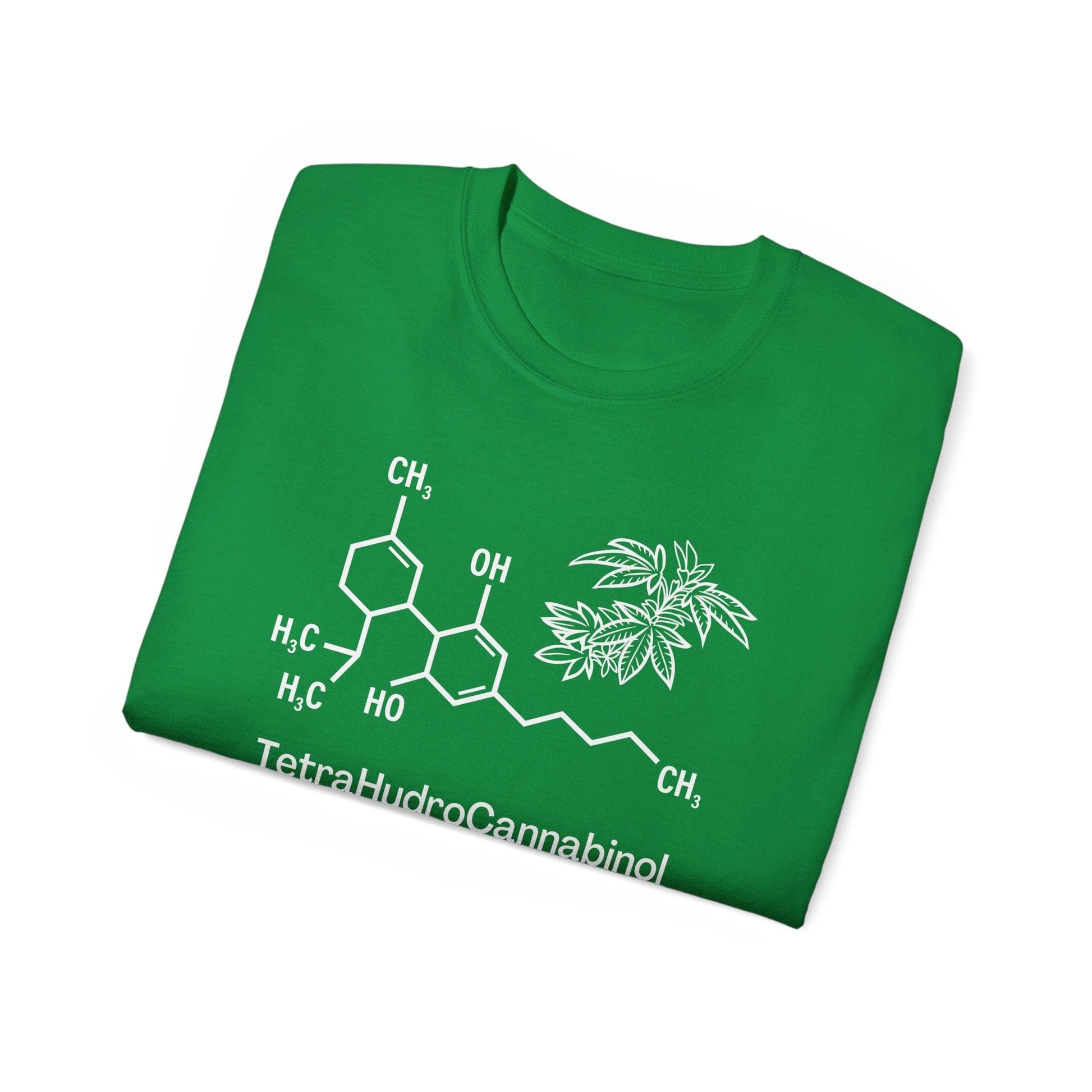 The Tetrahydrocannabinol (THC) Molecule Weed Shirt features a green t-shirt