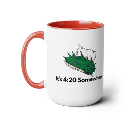  the "It's 420 Somewhere" 15oz Coffee Mug a white ceramic mug with a vibrant red handle