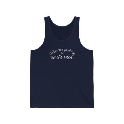 Navy unisex jersey tank top with the phrase "Today is a Good Day to Smoke Weed" Cannabis Tank Top 