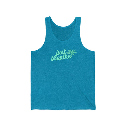 Aqua Blue Just Breathe Cannabis Jersey Tank