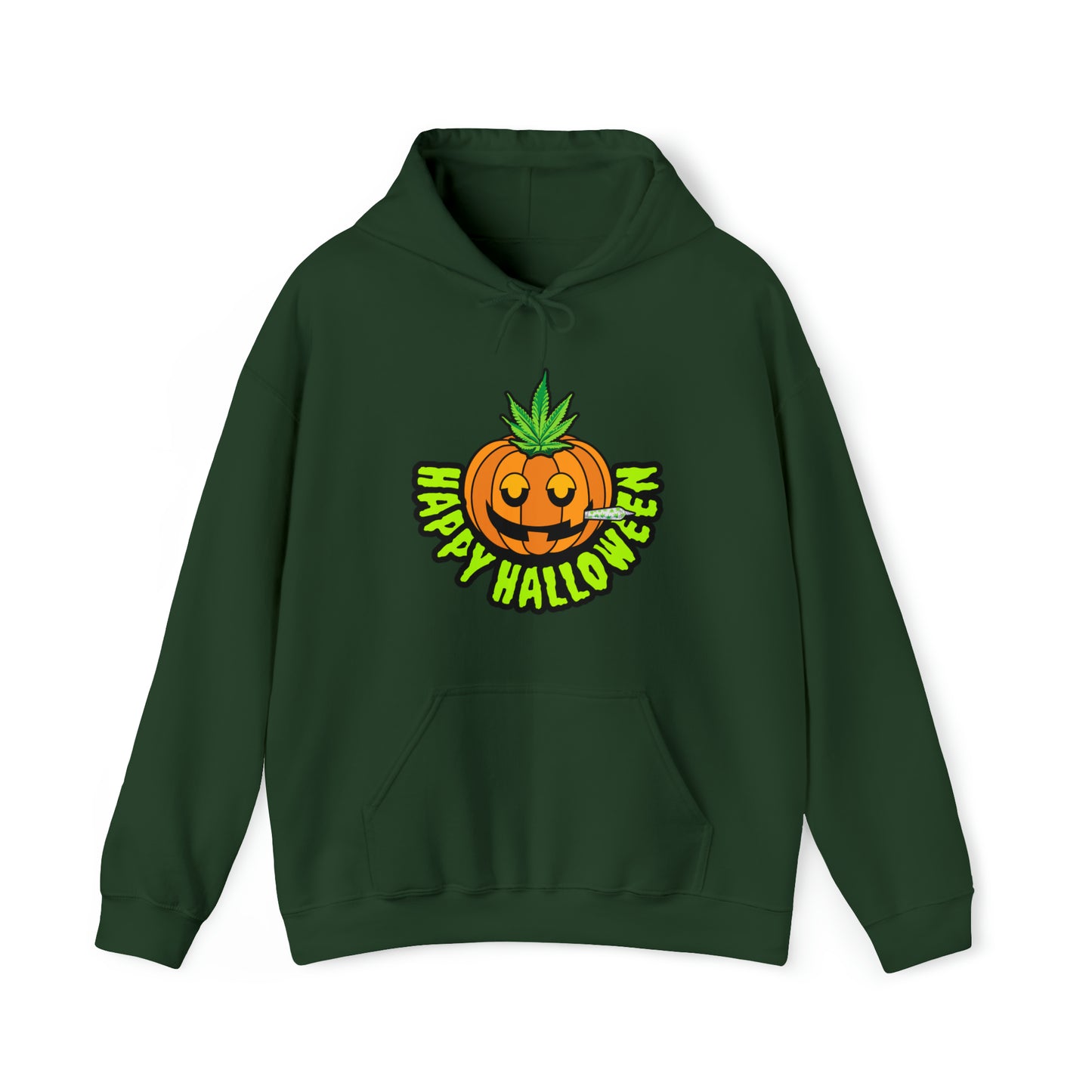Forest Green Happy Halloween Stoner Pumpkin Cannabis Hoodie