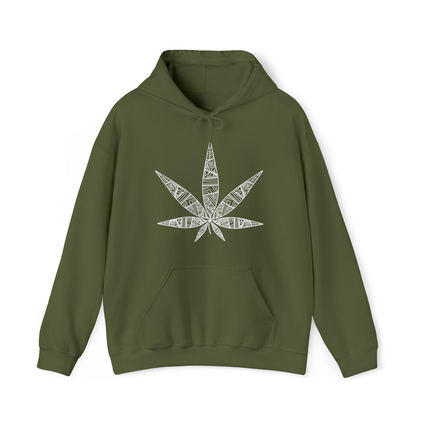 Military Green Tribal Vibe Marijuana Leaf Unisex Heavy Blend Hoodie